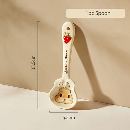 Creative Rabbit Pattern Ceramic Bowl Relief Porcelain Rice Bowls 4.5Inches Cute Home Yogurt Small Bowl Tableware Cake Fruit Bowl
