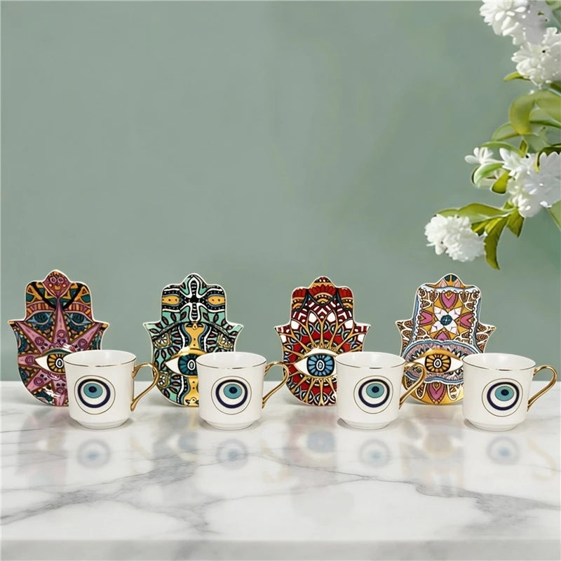 Hamsa Evil Eye Coffee Cup & Saucer – 200ml