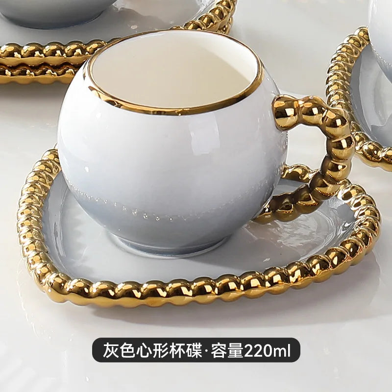 Gold-Dot Heart Porcelain Cup & Saucer