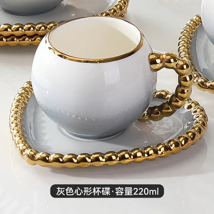 Gold-Dot Heart Porcelain Cup & Saucer