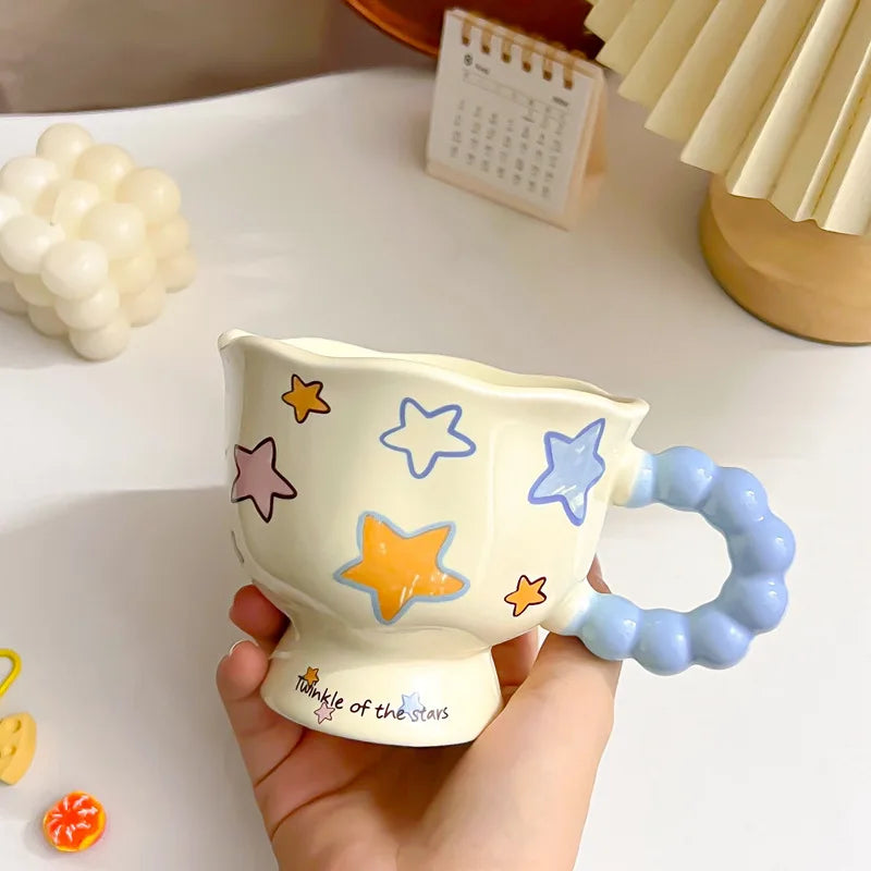 Cute ceramic cup as a holiday gift for girls - water cup with flowers, travel companion cup, coffee cup