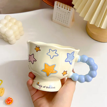 Cute ceramic cup as a holiday gift for girls - water cup with flowers, travel companion cup, coffee cup
