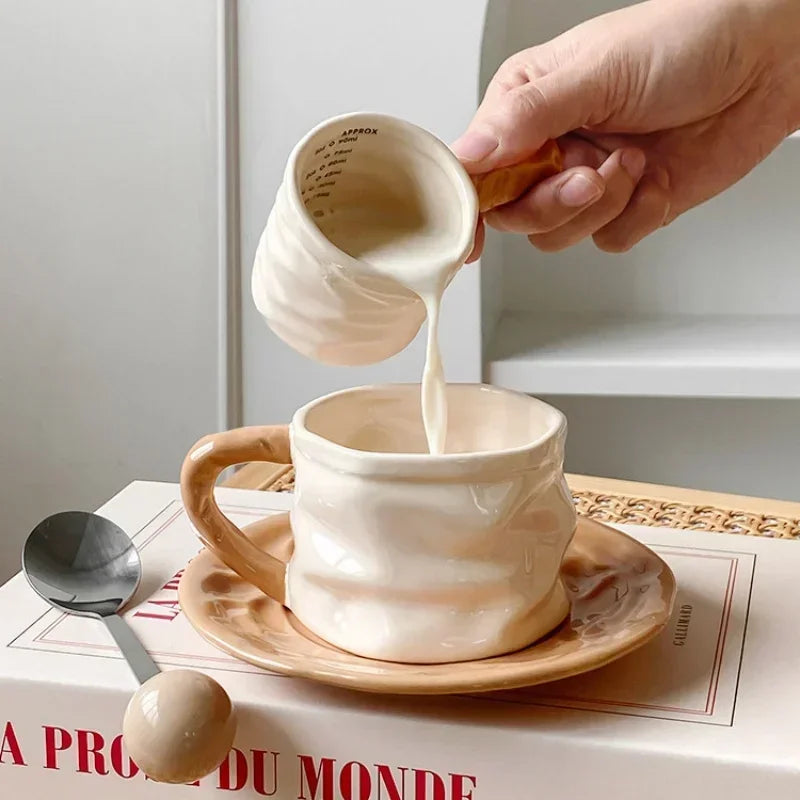 Pleated Ceramic Cup & Saucer