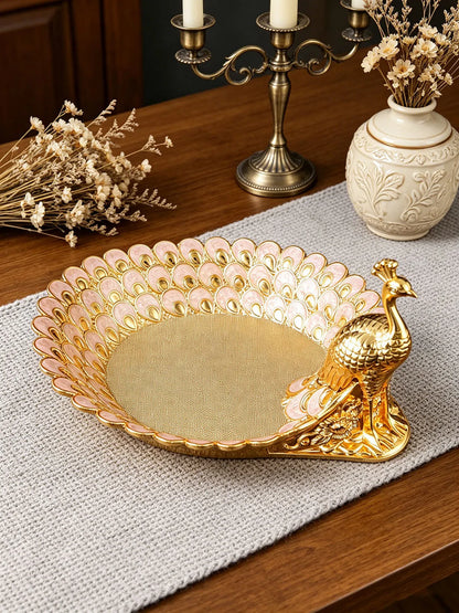 Golden Peacock Decorative Serving Tray