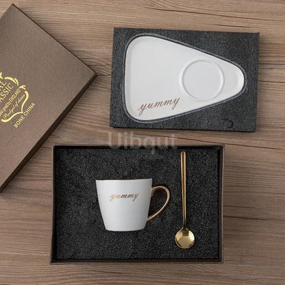 Luxury Ceramic Coffee Cup, Spoon & Saucer Set