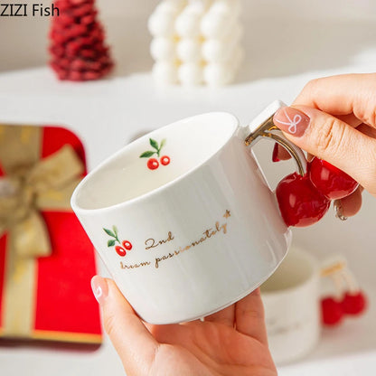 Gold-Rim Cherry Porcelain Mug