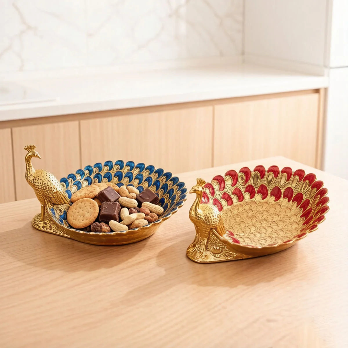 Golden Peacock Decorative Serving Tray