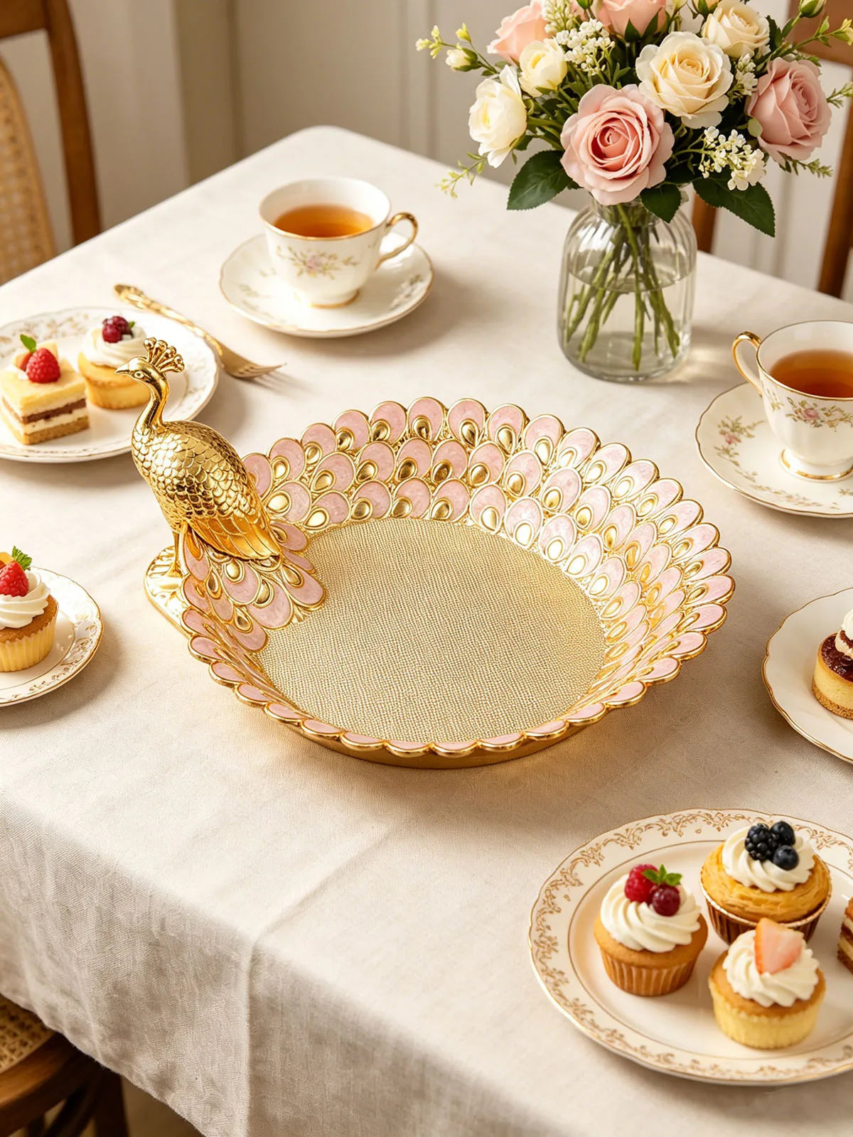 Golden Peacock Decorative Serving Tray