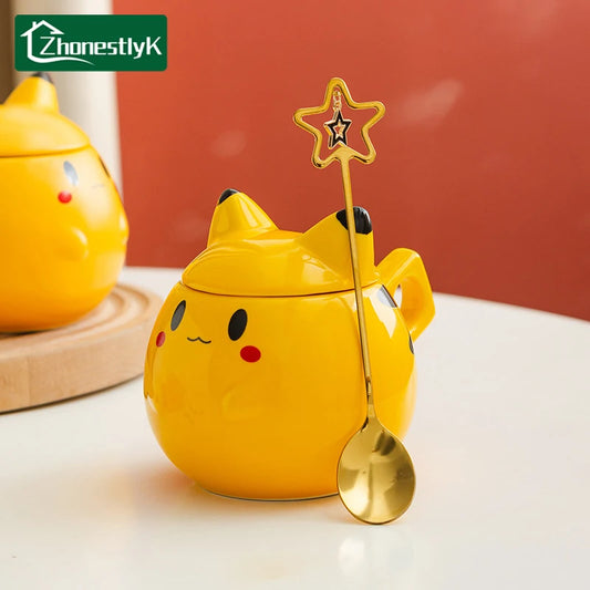 Cat Shaped Ceramic Mug with Lid