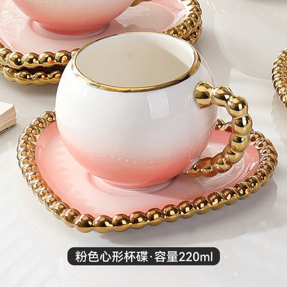 Gold-Dot Heart Porcelain Cup & Saucer