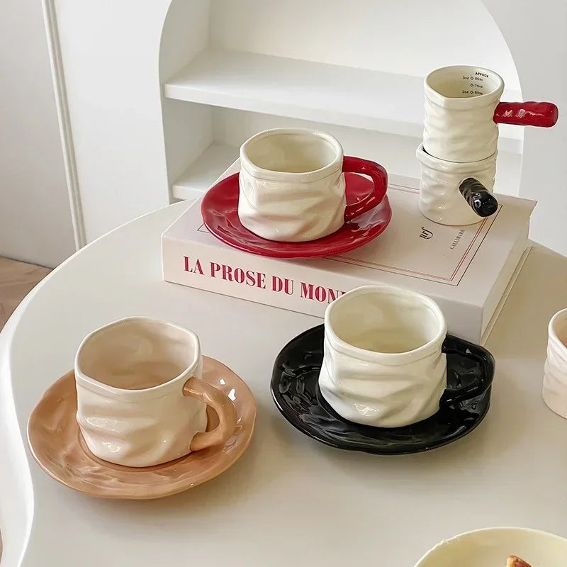Pleated Ceramic Cup & Saucer