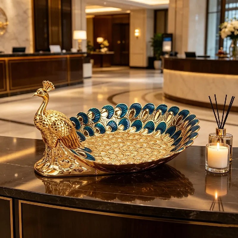 Golden Peacock Decorative Serving Tray