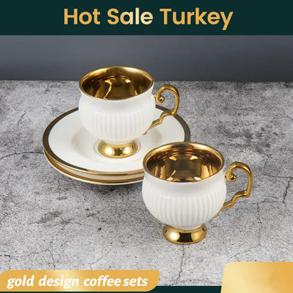 Embossed Turkish Coffee Cups & Saucers – Set of 2