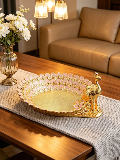 Golden Peacock Decorative Serving Tray