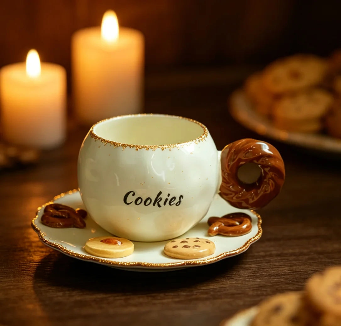 Cookie-Pattern Cup & Saucer