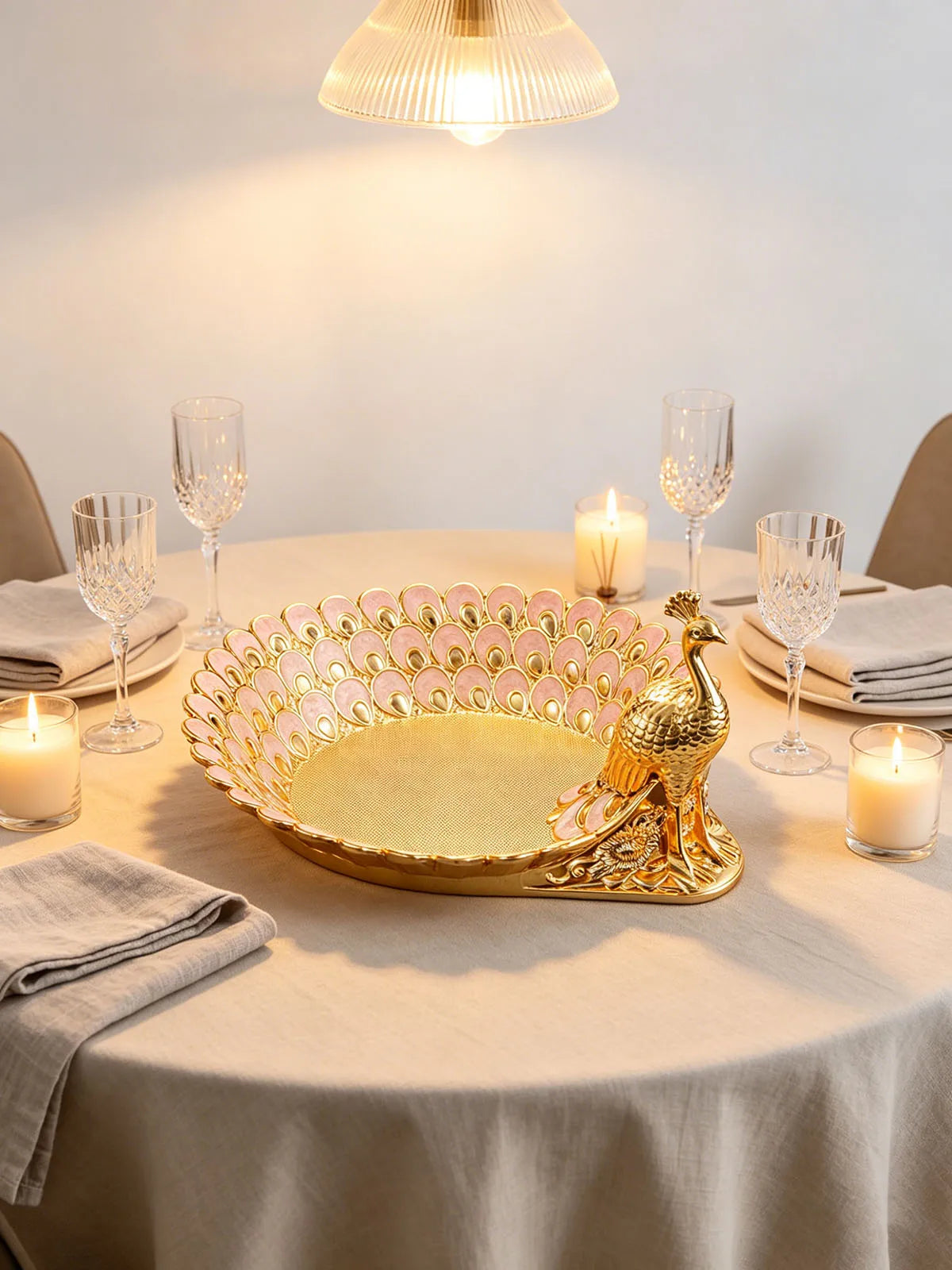 Golden Peacock Decorative Serving Tray