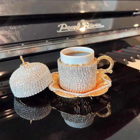 Rhinestone-Style Gold Espresso Cup