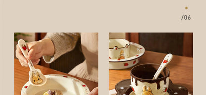 Creative Rabbit Pattern Ceramic Bowl Relief Porcelain Rice Bowls 4.5Inches Cute Home Yogurt Small Bowl Tableware Cake Fruit Bowl