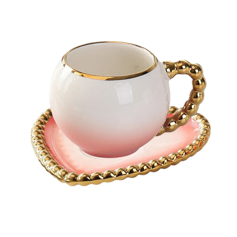 Gold-Dot Heart Porcelain Cup & Saucer