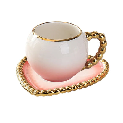 Gold-Dot Heart Porcelain Cup & Saucer