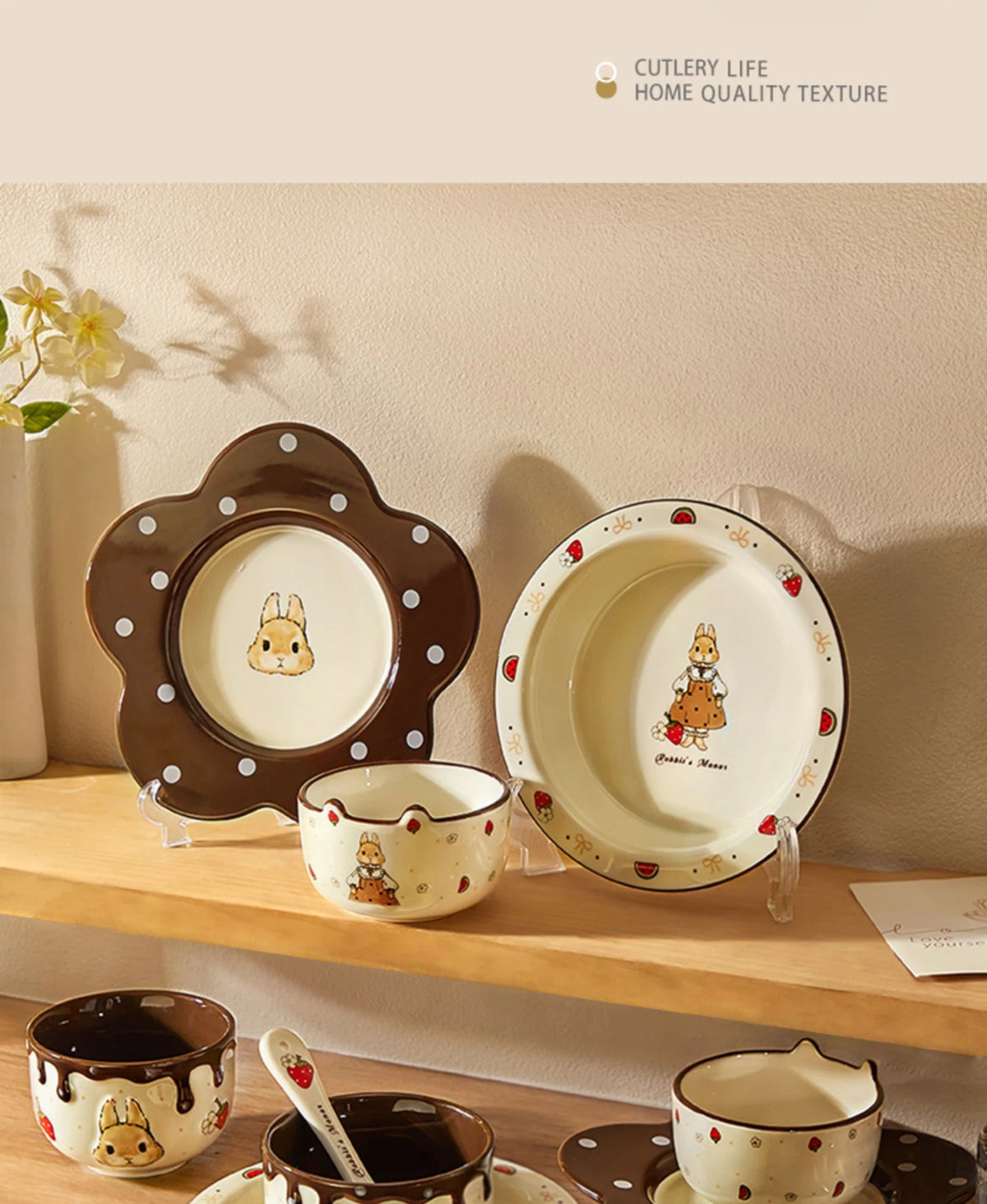 Creative Rabbit Pattern Ceramic Bowl Relief Porcelain Rice Bowls 4.5Inches Cute Home Yogurt Small Bowl Tableware Cake Fruit Bowl