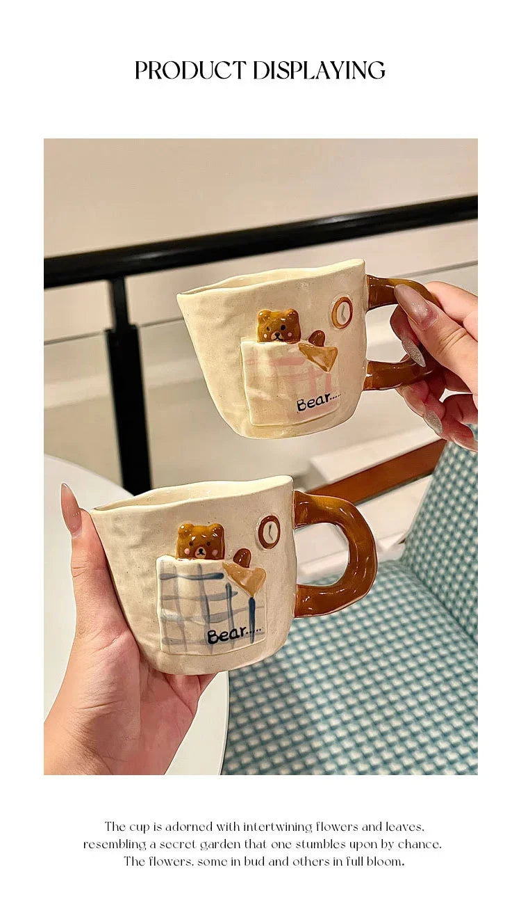3D Embossed Bear Ceramic Bowl Plate Mug Set, Kids Dinnerware, Creative Quilt Bear Tableware For Holiday Wedding Souvenir Gift