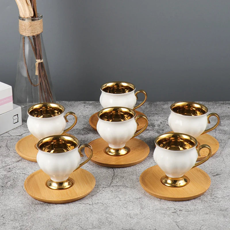 Embossed Turkish Coffee Cups & Saucers – Set of 2