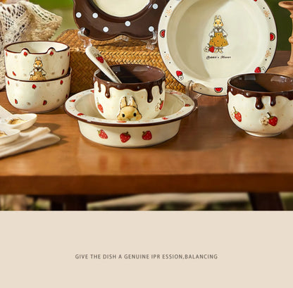 Creative Rabbit Pattern Ceramic Bowl Relief Porcelain Rice Bowls 4.5Inches Cute Home Yogurt Small Bowl Tableware Cake Fruit Bowl