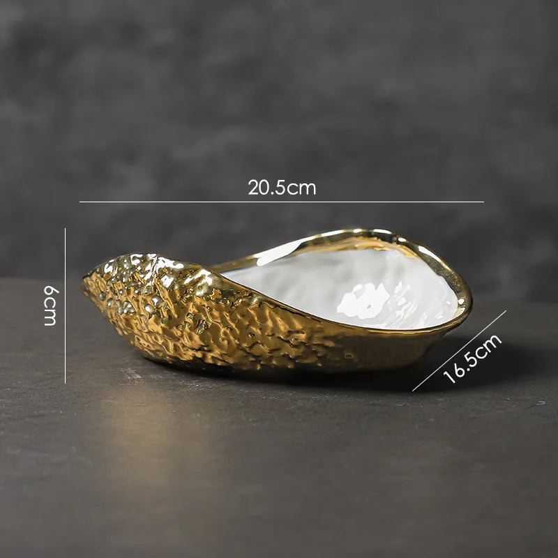 Gold-Trim Shell-Shaped Ceramic Serving Plate