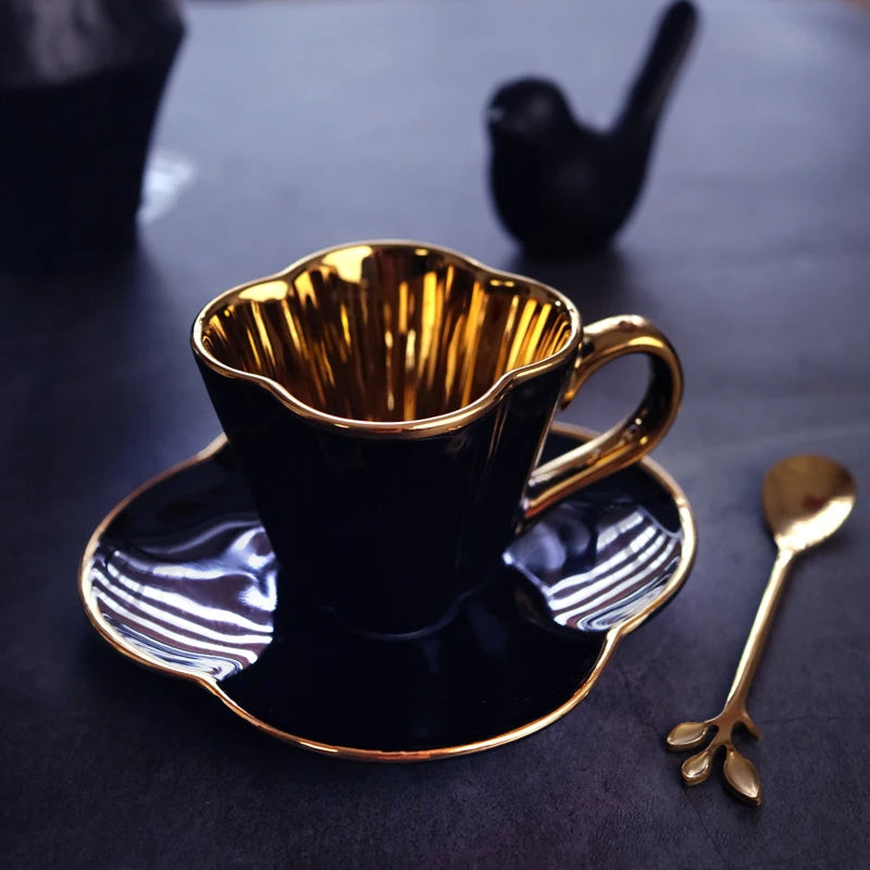 Gold-Handle Bone China Cup & Saucer Set
