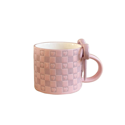 Checkered Bow-Handle Ceramic Mug