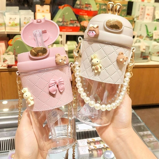 Girls Plastic Water Bottle with Straw