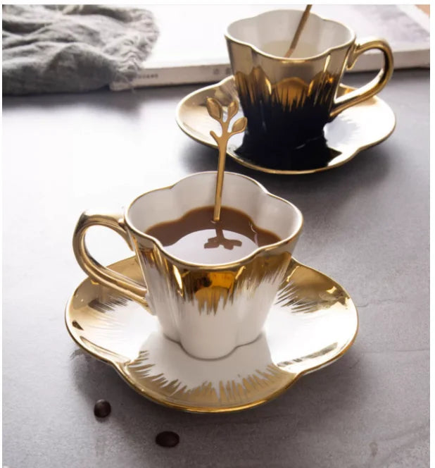 Gold-Handle Bone China Cup & Saucer Set