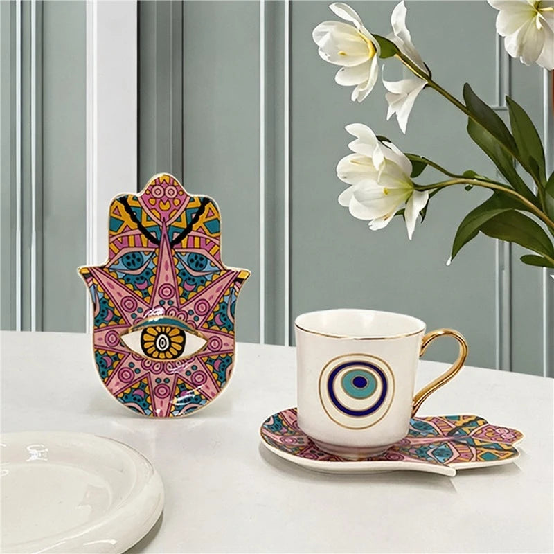 Hamsa Evil Eye Coffee Cup & Saucer – 200ml