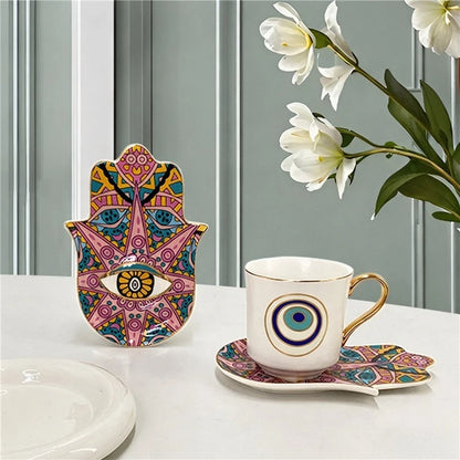 Hamsa Evil Eye Coffee Cup & Saucer – 200ml