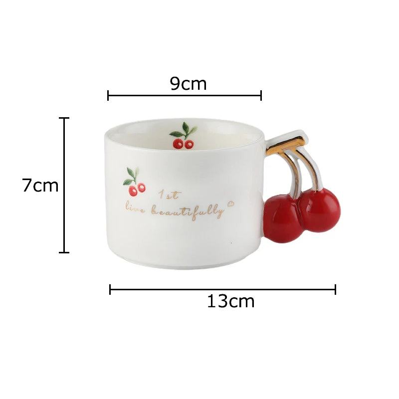 Gold-Rim Cherry Porcelain Mug