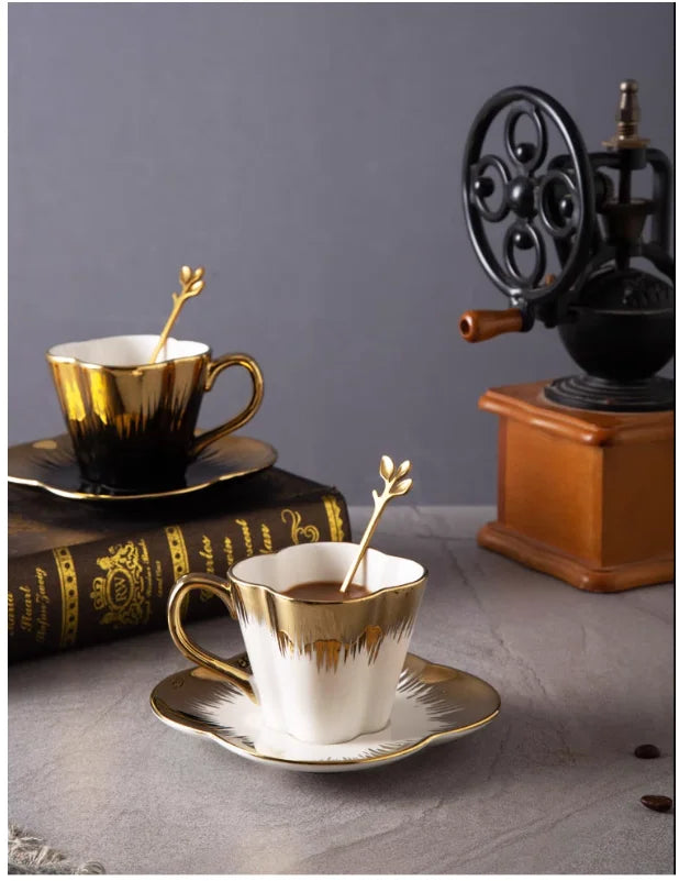 Gold-Handle Bone China Cup & Saucer Set