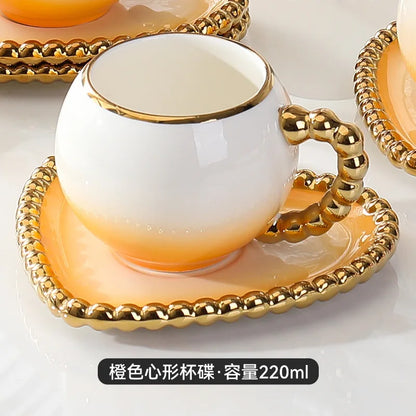Gold-Dot Heart Porcelain Cup & Saucer