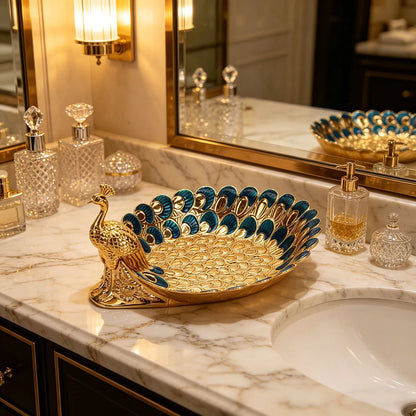 Golden Peacock Decorative Serving Tray