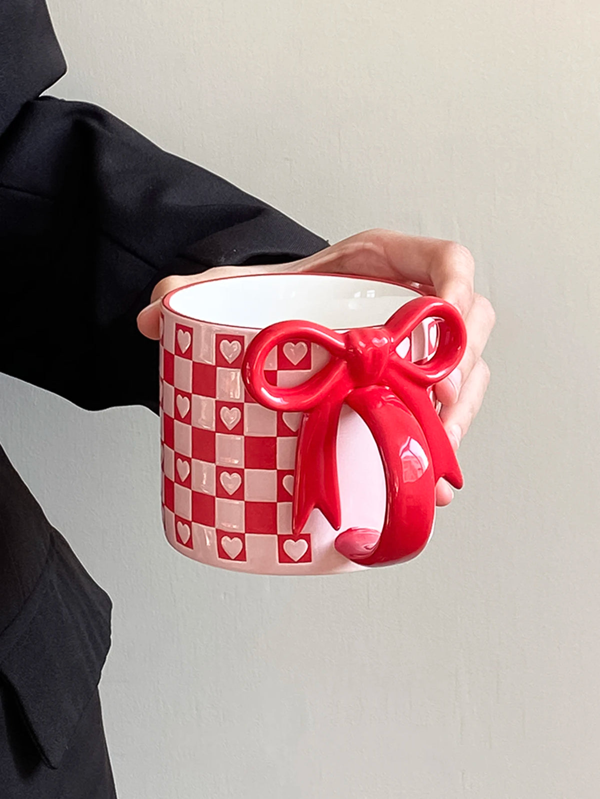 Checkered Bow-Handle Ceramic Mug