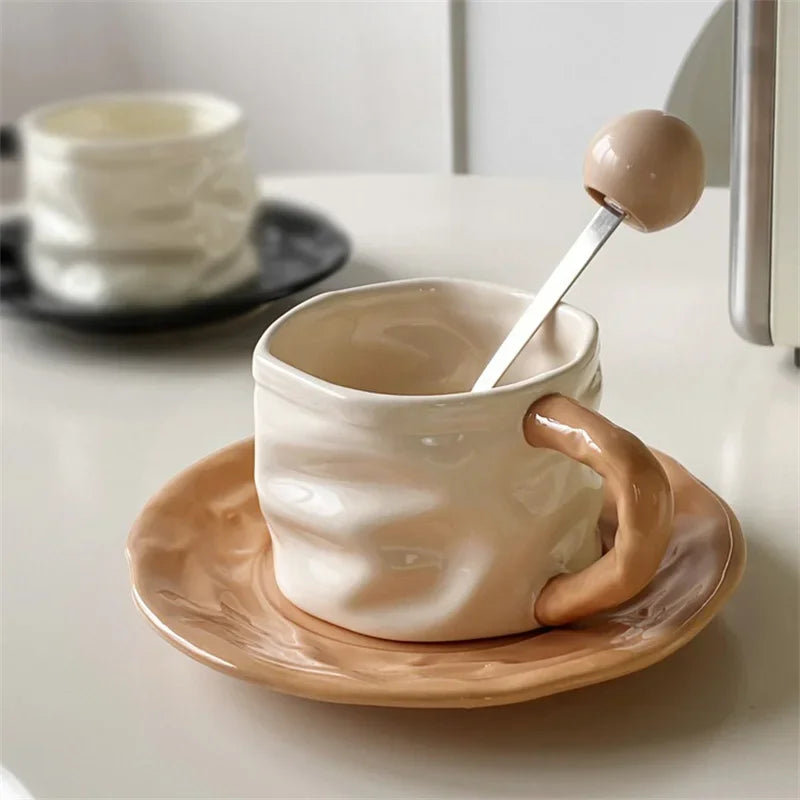 Pleated Ceramic Cup & Saucer