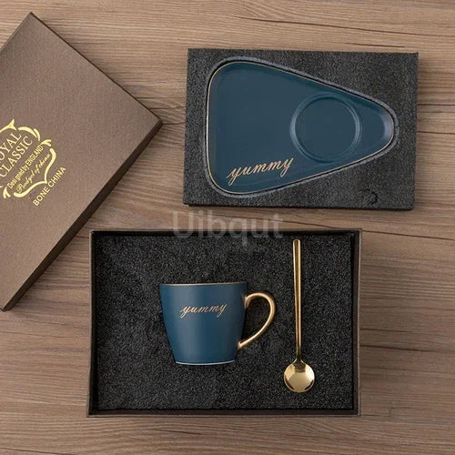 Luxury Ceramic Coffee Cup, Spoon & Saucer Set