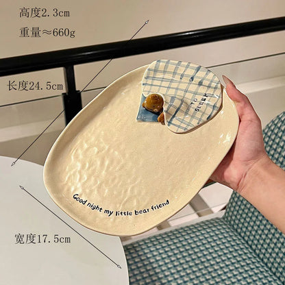3D Embossed Bear Ceramic Bowl Plate Mug Set, Kids Dinnerware, Creative Quilt Bear Tableware For Holiday Wedding Souvenir Gift