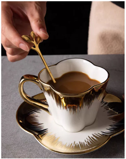 Gold-Handle Bone China Cup & Saucer Set