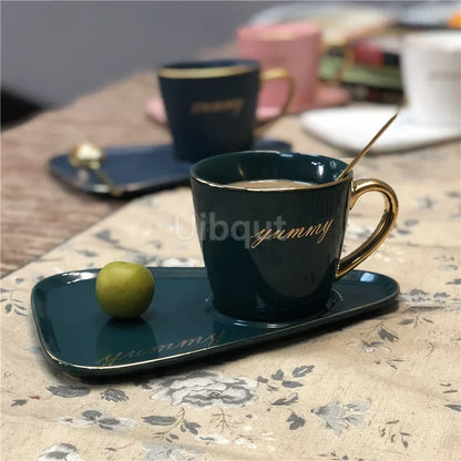 Luxury Ceramic Coffee Cup, Spoon & Saucer Set