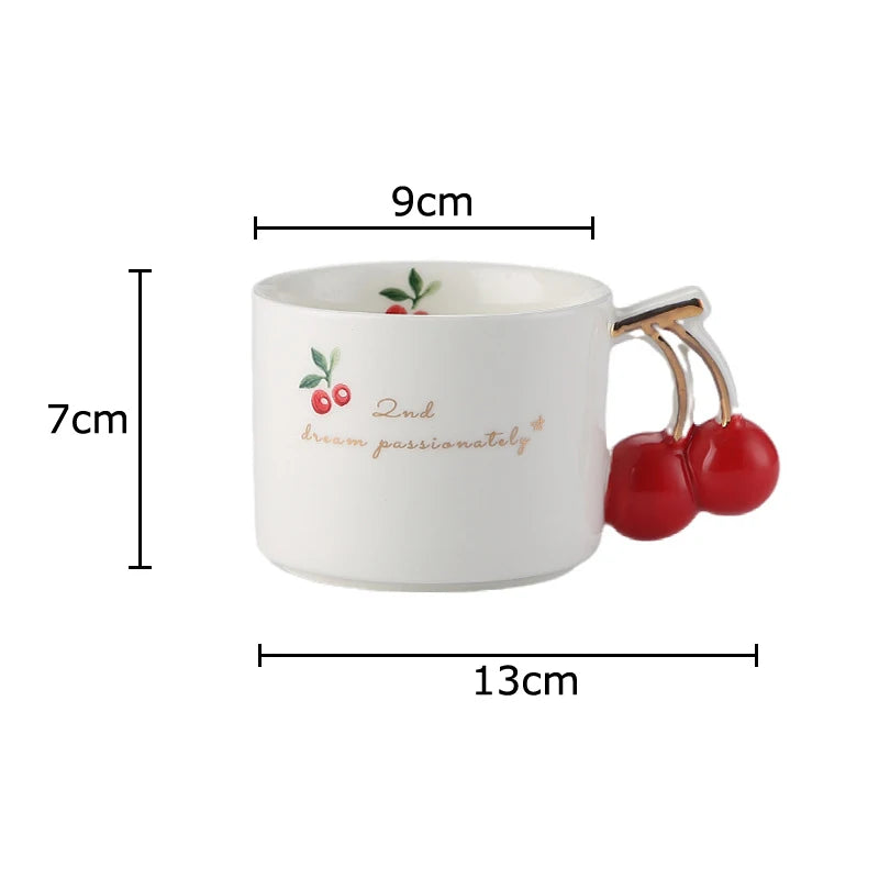 Gold-Rim Cherry Porcelain Mug