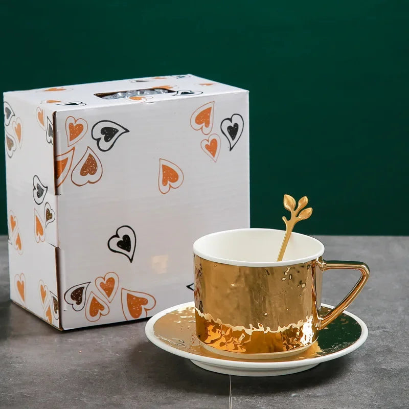 Embossed Gold & Silver Ceramic Cup & Saucer