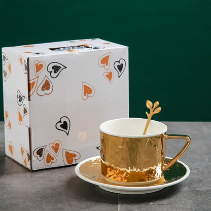 Embossed Gold & Silver Ceramic Cup & Saucer
