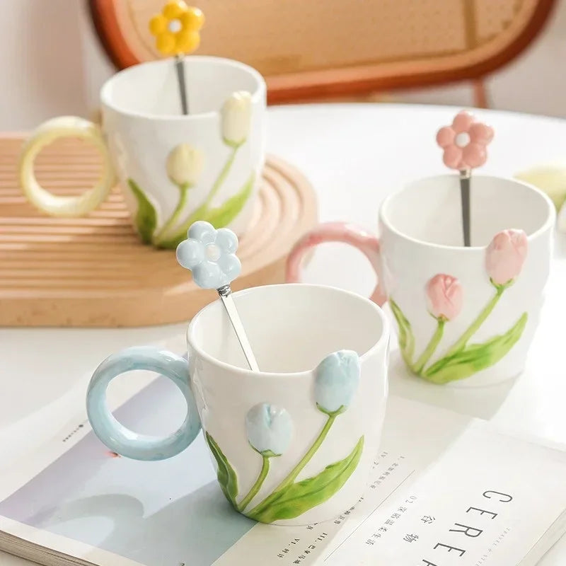 Tulip Ceramic Mug & Spoon