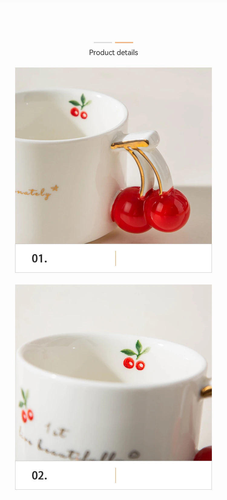 Gold-Rim Cherry Porcelain Mug